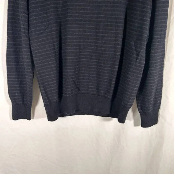 Calvin Klein Wool Blend Sweater Men Large Black Striped Vneck Long Sleeve Merino - Picture 8 of 8